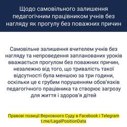 Щодо самовільного залишення педагогічним працівником учнів без нагляду як прогулу без поважних причин